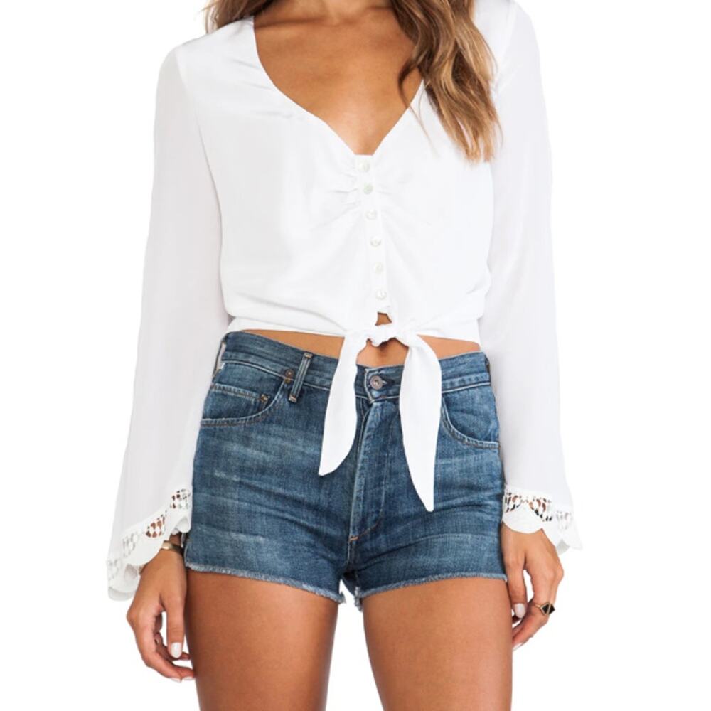 Stone Cold Fox Felipe Button Front Tie Front Silk Blouse Small